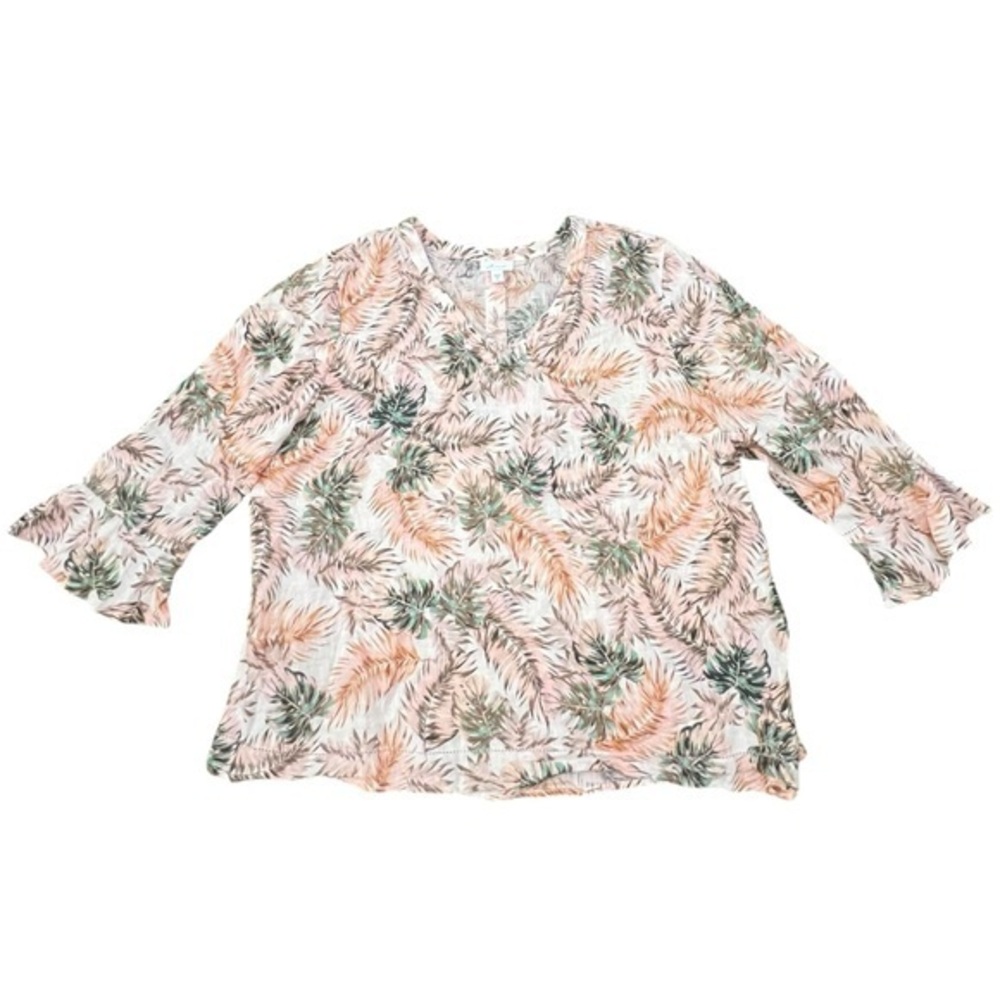 J. Jill Love Linen Top Blouse Size XL  V-Neck‎ Floral Boho Beachy Boxy Resort